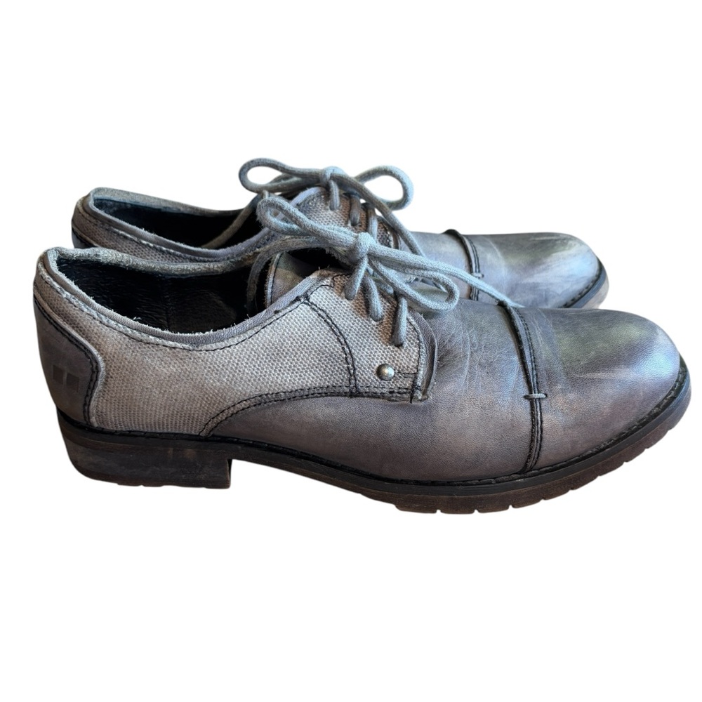 BED STU Gray Leather Cap Toe Casual Laced Up Oxfords Comfort Shoes Mens 8.5